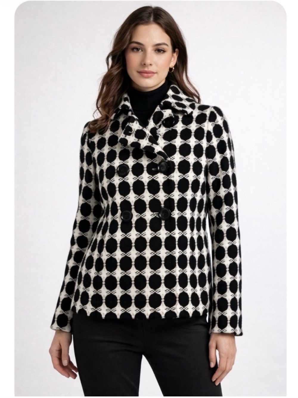 KORS Michael Kors Vintage Geometric Circle Wool Jacket Peacoat Size 2 EUC